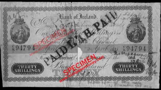 Bank of Ireland 30 Shillings 1835