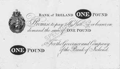 Proof of a Type 1 Bank of Ireland £1 note, 1815-1823
