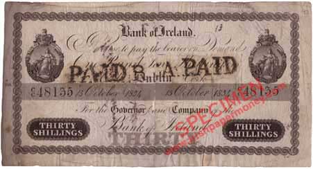 Bank of Ireland, 30 Shillings, 1834
