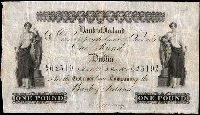 Bank of Ireland One Pound 1840. Dublin