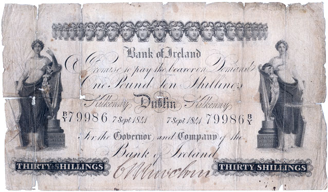 Bank of Ireland Thirty Shillings 7 Sept 1841. Dublin, Kilkenny