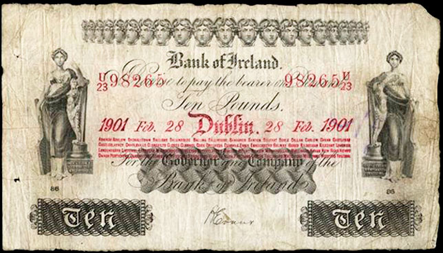 Bank of Ireland 10 Pounds 1901. Evans signature