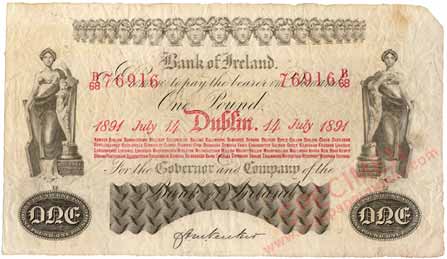 Bank of Ireland 1 Pound note 1891 Verecker