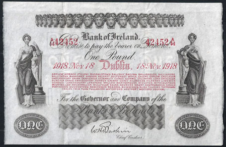 Bank of Ireland One Pound 1919. Baskin signature