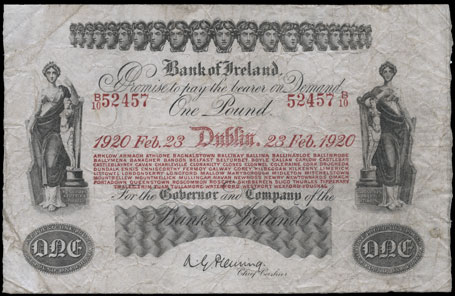 Bank of Ireland One Pound 1920 Fleming signature