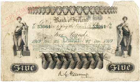 Bank of Ireland five pounds 1919 Fleming signature