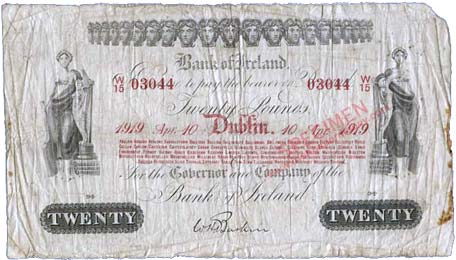 Bank of Ireland 20 Pounds 1919