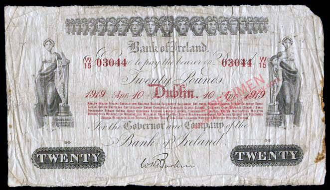 Bank of Ireland Twenty Pounds 1919, dated 10 April 1919