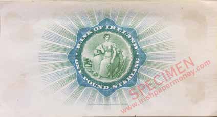 Bank of Ireland Pound 1922 Specimen reverse