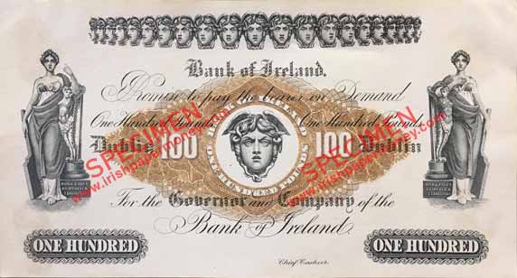 Bank of Ireland One hundred Pounds Specimen 1922