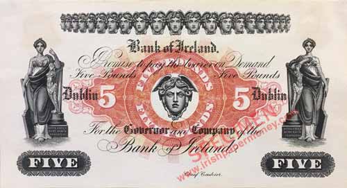 Bank of Ireland Five Pounds 1922 Specimen