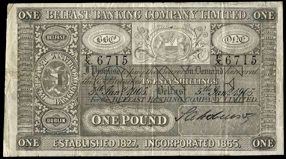 Belfast Banking Company Limited. One Pound 1905