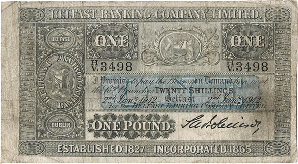 Belfast Banking Company Limited. One Pound 1912