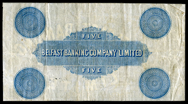 Belfast Banking Company Limited. Five Pounds reverse