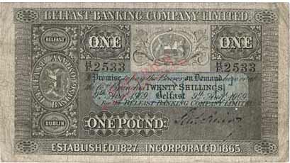belfast banking company limited one pound 1909