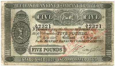 belfast banking company five pounds 1916
