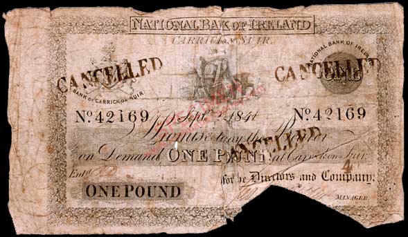 The National Bank of Ireland One Pound 22 Sept 1841