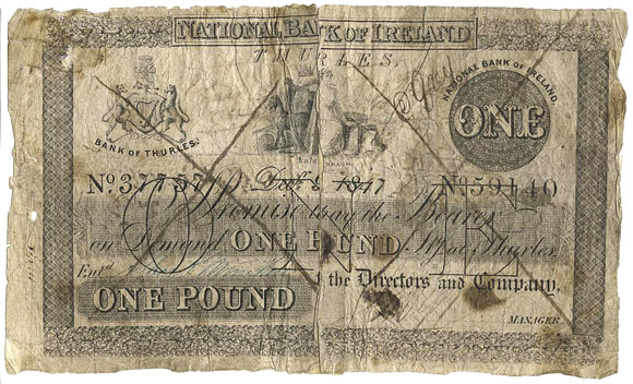 National Bank of Ireland One Pound 9 Dec 1844