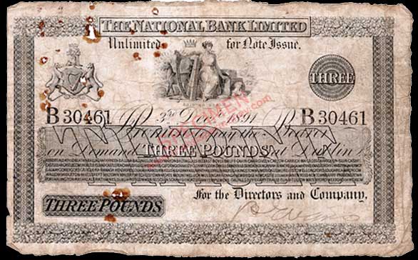 National Bank Three Pounds 1891
