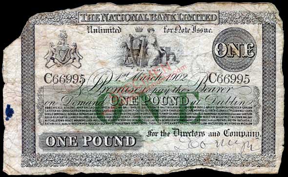 National Bank One Pound 1902 Single letter prefix