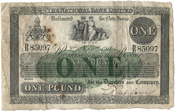 National Bank One Pound 1914 Double letter prefix