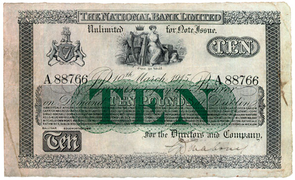 National Bank Ten Pounds 10 March 1915