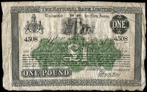 National Bank One Pound 1915 No prefix