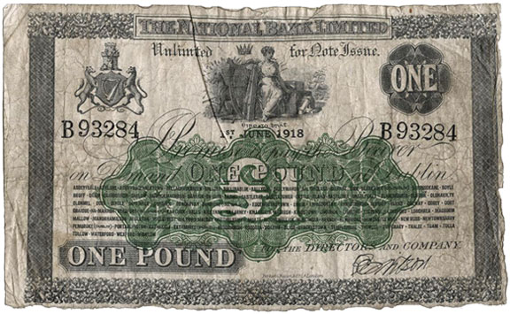 The National Bank Limited One Pound 1918