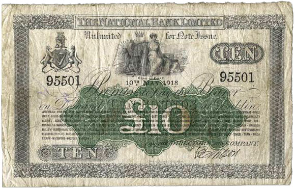 The National Bank Limited 10 Pounds 1918 No prefix