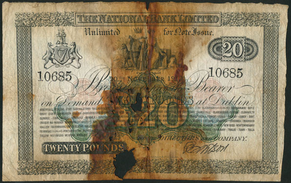 Ireland. The National Bank Limited 20 Pounds 1917