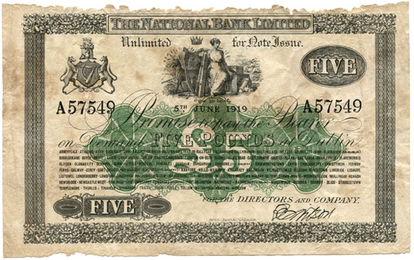 The National Bank Limited Five Pounds 1919 Last date for large size notes