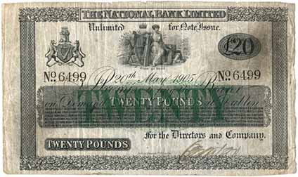 National Bank Limited 20 Pounds 1905