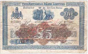 National Bank of Ireland 5 Pounds 1919