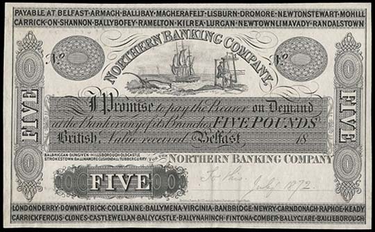 Northern Banking Company Five Pound proof 1872
