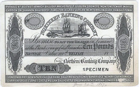 Northern Bank Ten Pound proof 1867