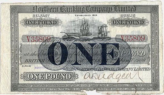Northern Bank One Pound 1 Jan 1908