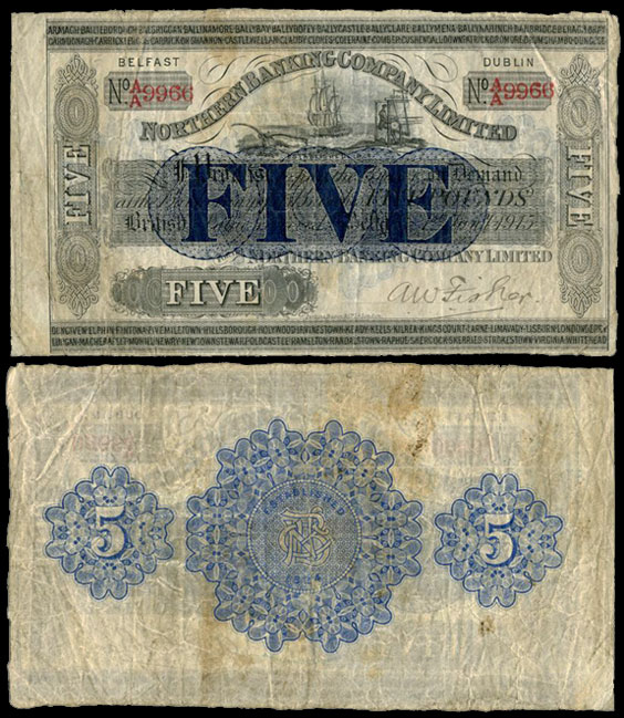 Northern Banking Company Limited Five Pounds 1 April 1915