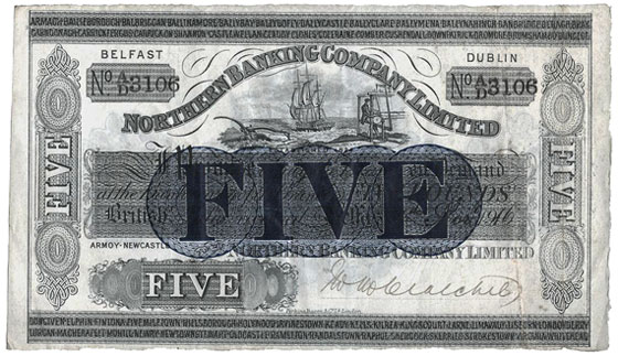 Northern Banking Company Limited Five Pounds 1 Nov 1916