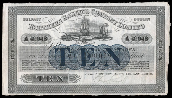 Northern Banking Company Ten Pounds 1918