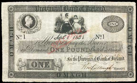 Provincial Bank of Ireland One Pound Sept 1 1834