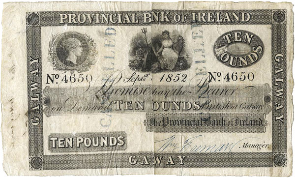 Provincial Bank of Ireland Ten Pounds 1852