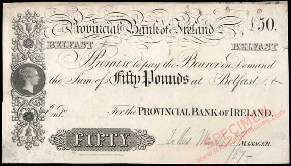 Provincial Bank of Ireland 50 Pounds ca1867