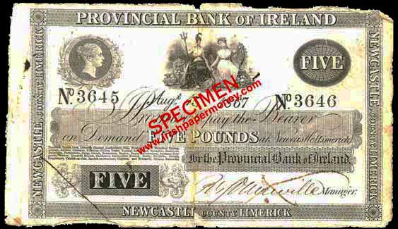 Provincial Bank of Ireland Five Pounds 1867