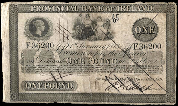 Provincial Bank of Ireland One Pound 1 January 1873