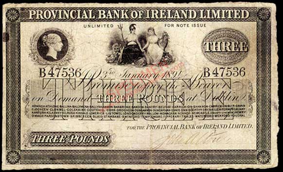 Provincial Bank of Ireland Three Pounds 1894
