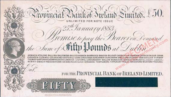 rovincial Bank of Ireland 100 Pounds 1883 proof
