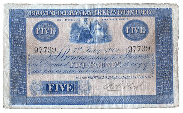 Provincial Bank of Ireland 5 Pounds 1904