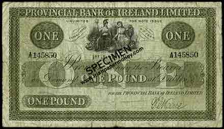 One Pound Provincial Bank of Ireland, 1st July 1921, Signature Keene