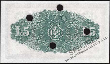 Provincial Bank of Ireland Five Pounds 1926 reverse