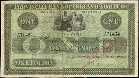Provincial Bank of Ireland One Pound 1921